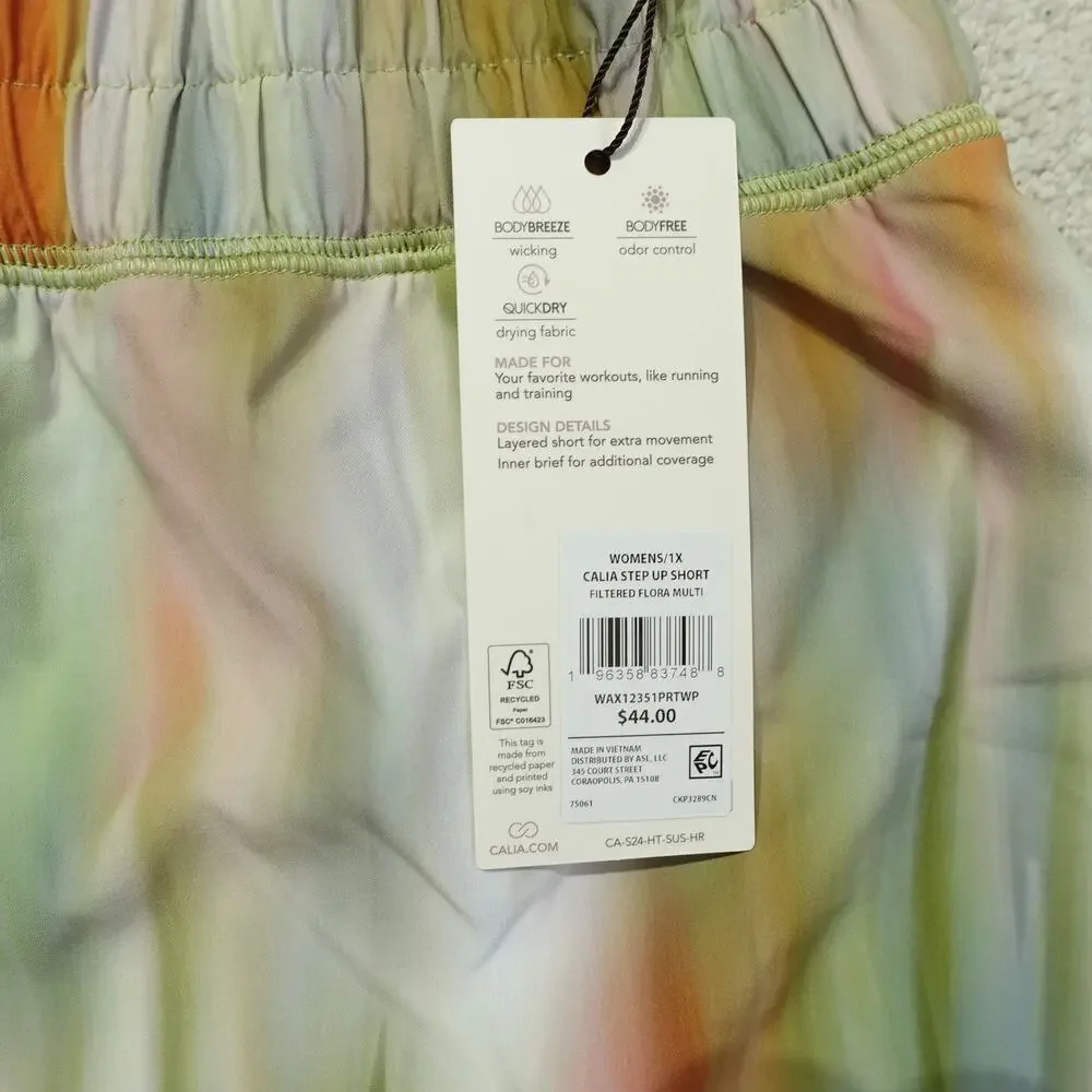 NWT Calia Womens High-Rise Step-Up Shorts Filtered Floral Multi Plus Size 1X - Picture 2 of 7